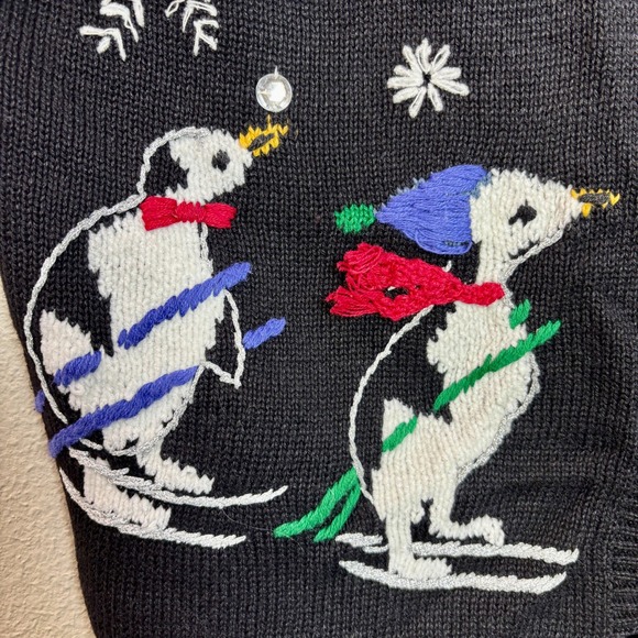 Vintage Black Penguin Snowflake Knit Ugly Christmas Sweater Vest Medium Grandma - Picture 4 of 9